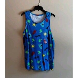 Men's Hollywood Summer Flamingo Print Blue Cotton Tank Size Small NWT
